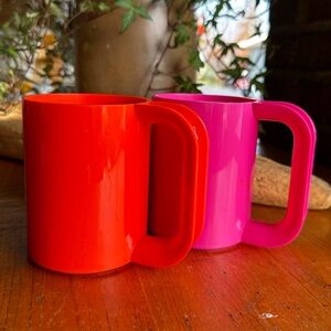 VTG Heller Max mid century modern pink/orange stacking mugs melamine set of 2